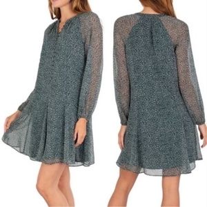 JOIE Green Artic Animal Print Green Dot Balloon Sleeve Dress